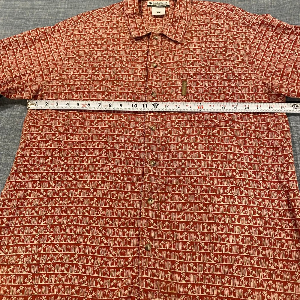 Columbia Mens Large Palm Tree Surfboard Tropical Button Down Shirt Orange AM7157 - Picture 7 of 10